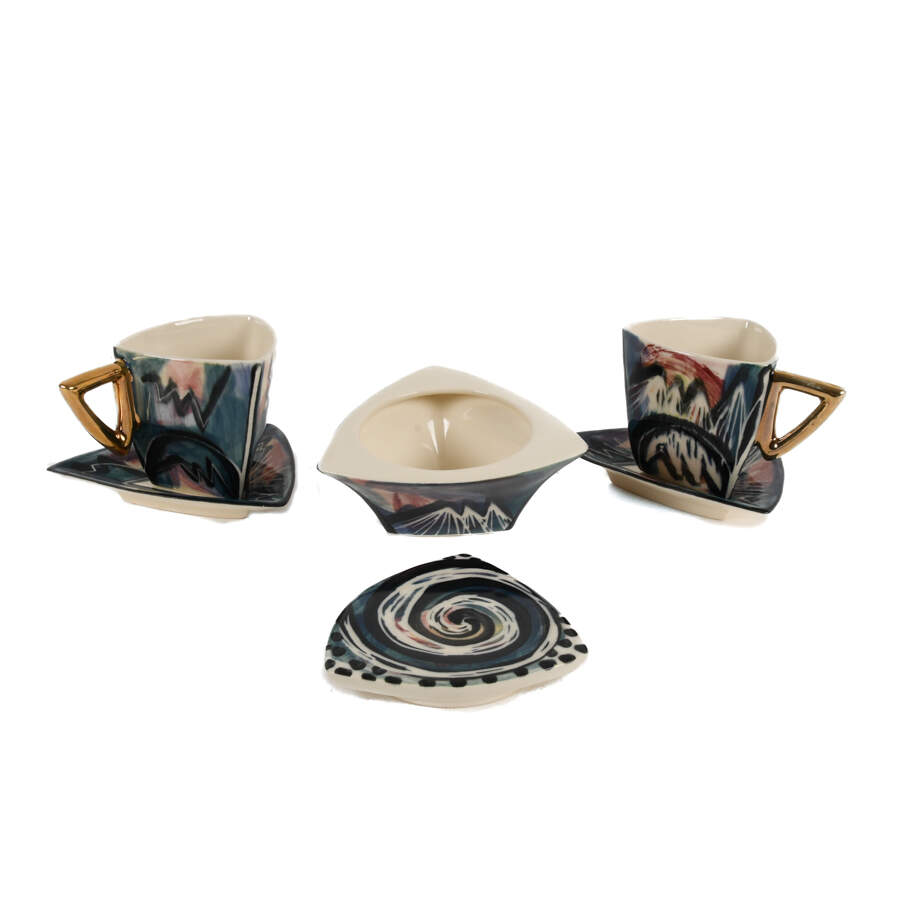 Abstract Modernist Guy Simoneau Triangular Tea Service Set-3
