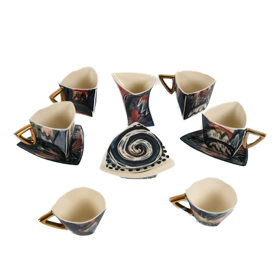Abstract Modernist Guy Simoneau Triangular Tea Service Set-2