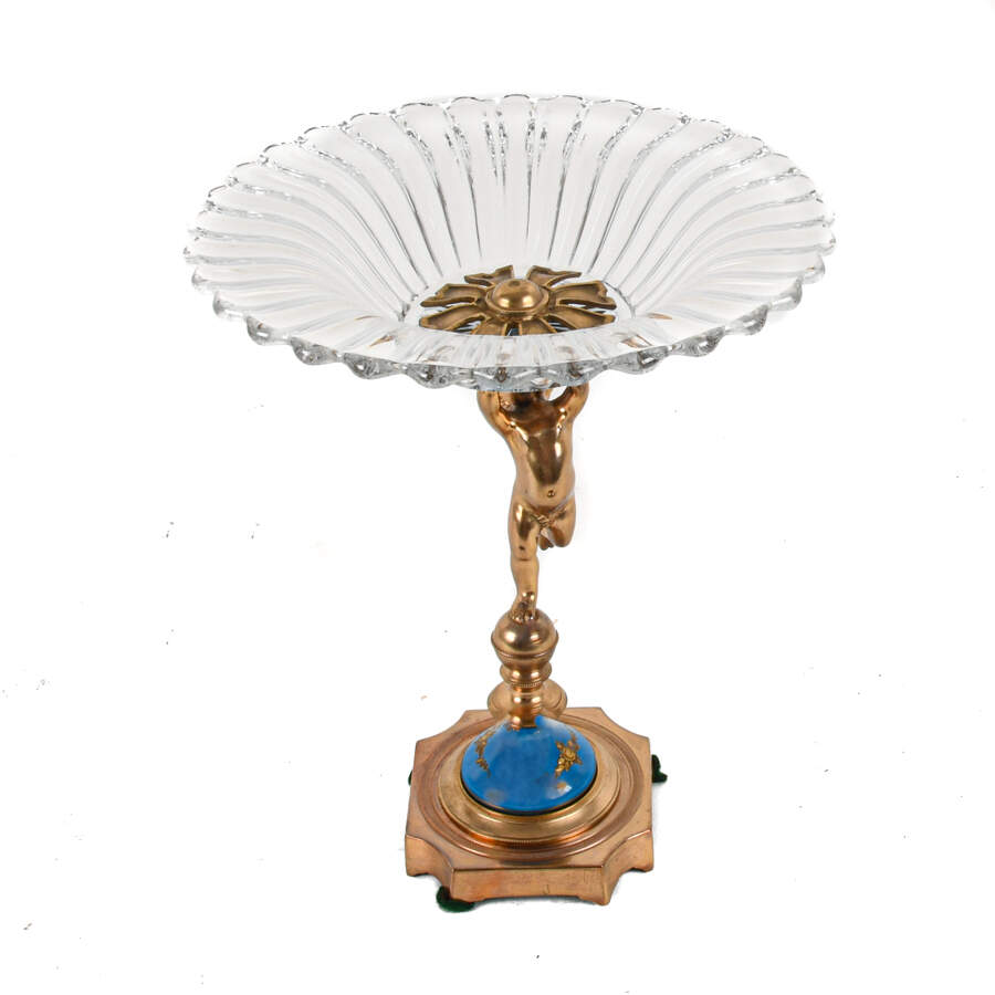 Heisey Clear Crystal Centerpiece Bowl on Blue Putti Pedestal-3