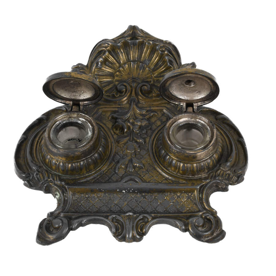 Antique Victorian 19th-Century Ornate Double Inkwell-4