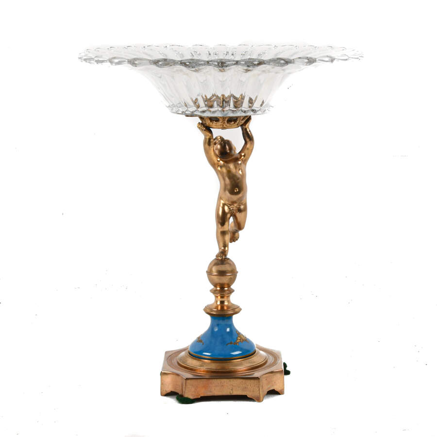 Heisey Clear Crystal Centerpiece Bowl on Blue Putti Pedestal-2