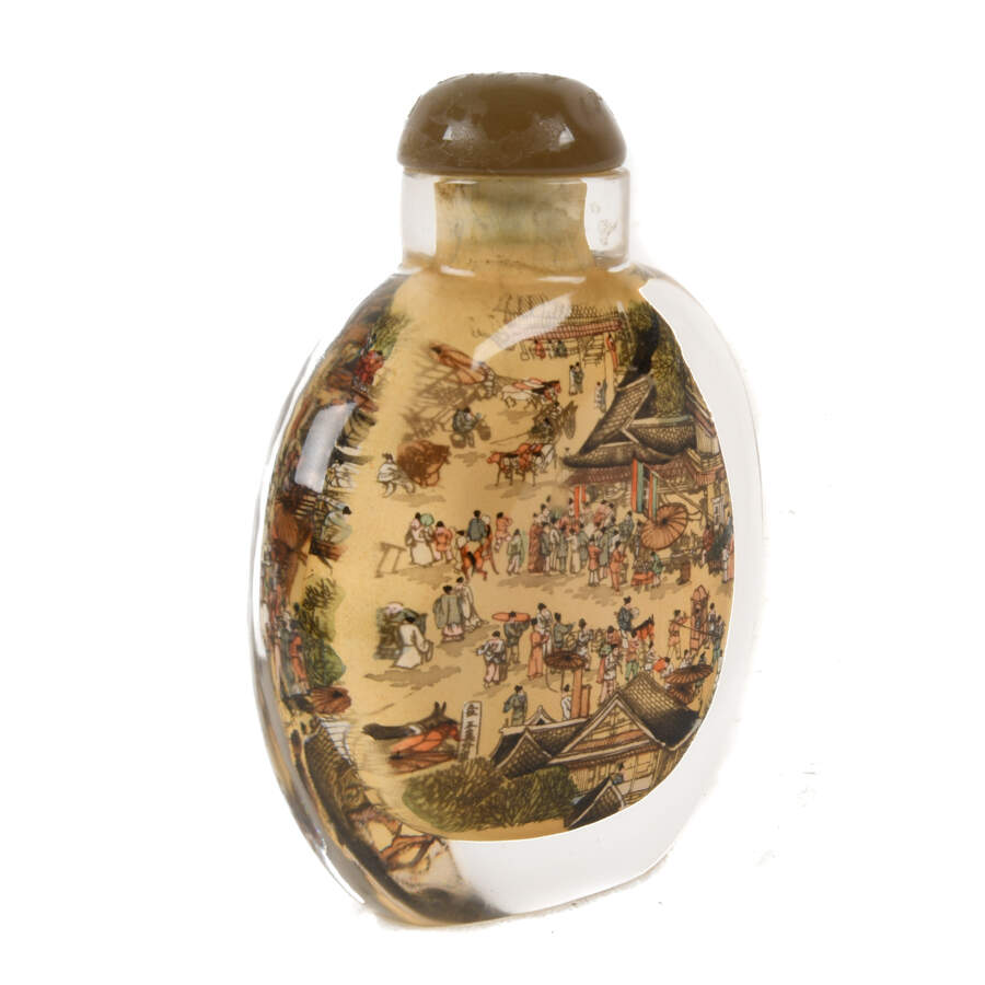 Large Chinese Reverse-Painted Village Scene Snuff Bottle-3