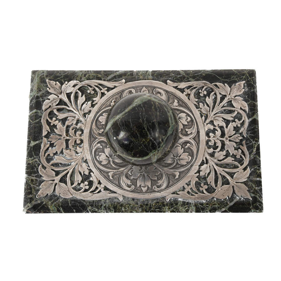 French Sterling Silver and Green Marble Pen Holder and Blotter Desk Set-3