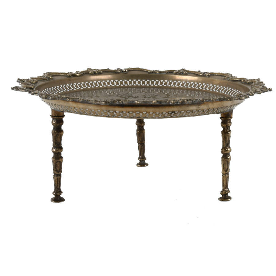 Middle Eastern Moroccan Silverplate Footed Tray Table-2