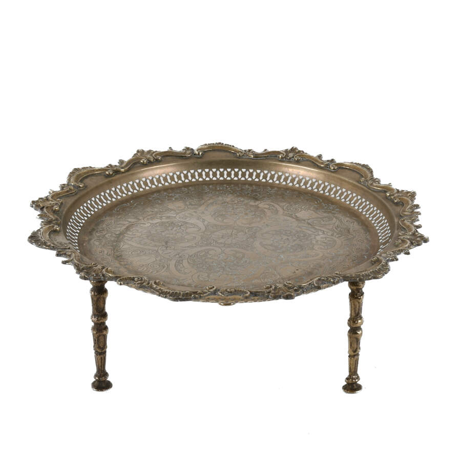 Middle Eastern Moroccan Silverplate Footed Tray Table-1