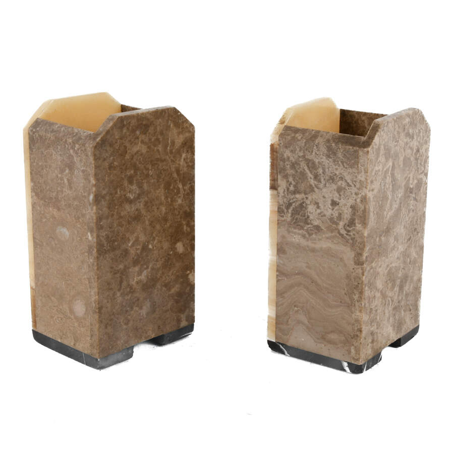 Matched Pair of Art Deco Brown and Black Garnitures-3