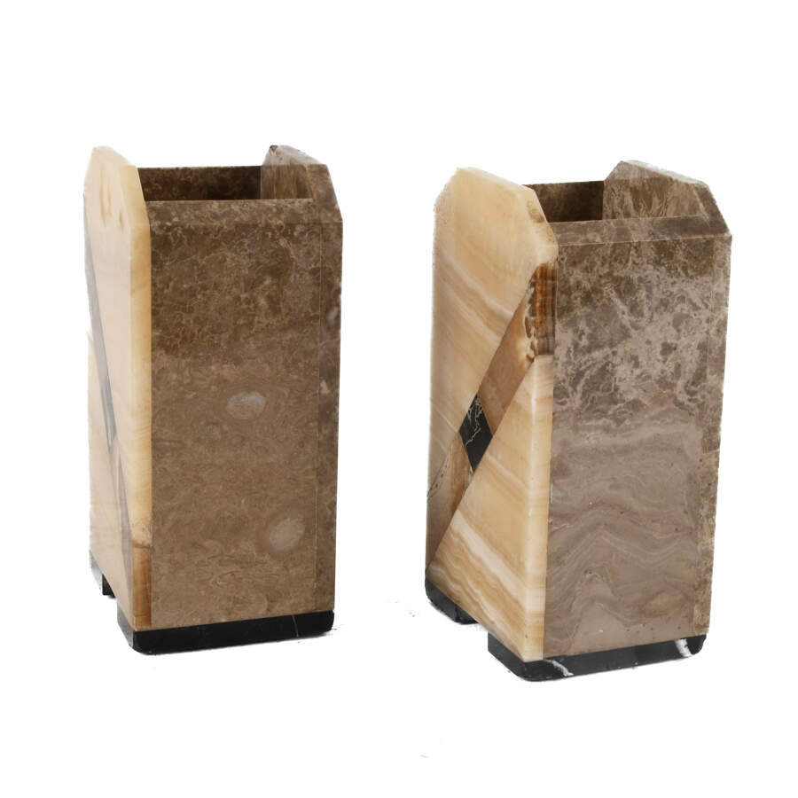 Matched Pair of Art Deco Brown and Black Garnitures-2