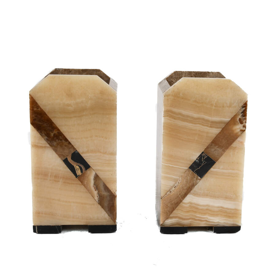 Matched Pair of Art Deco Brown and Black Garnitures-1