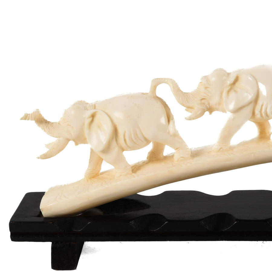 Procession of Faux Elephants on a Wood Base-3