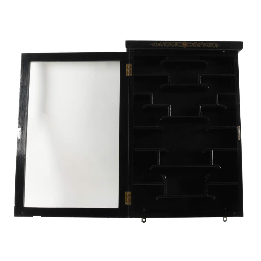 Chinese Black Lacquer Hanging Wall Display Case-6