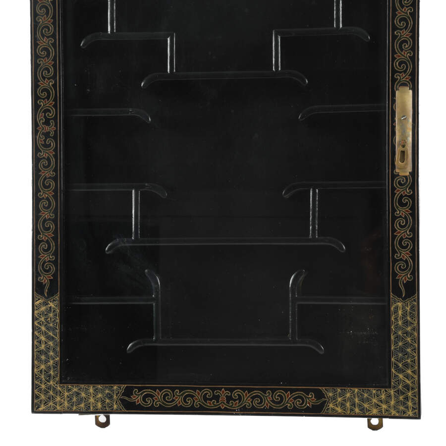 Chinese Black Lacquer Hanging Wall Display Case-3