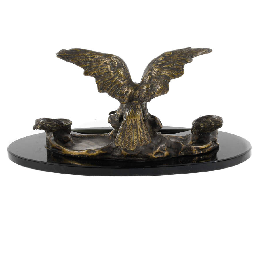 Signed Albert Marionnet Figural Eagle Bronze Double Inkwell-5