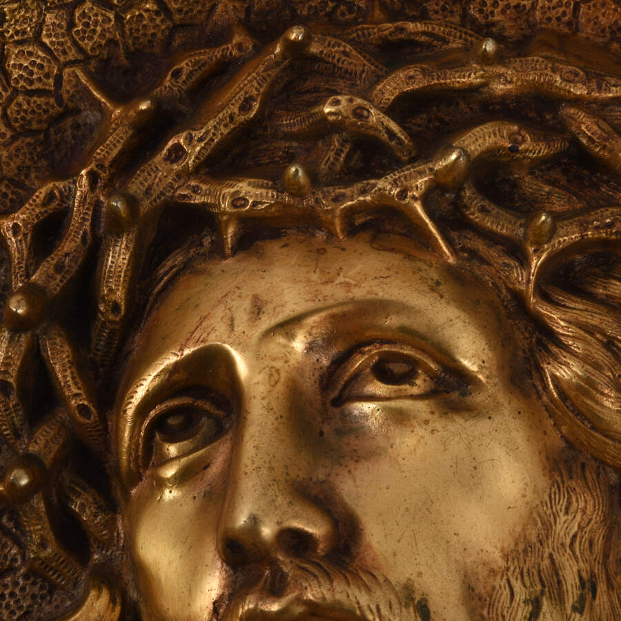 Antique Gilt Bronze Portrait Wall Plaque Depicting Jesus-4