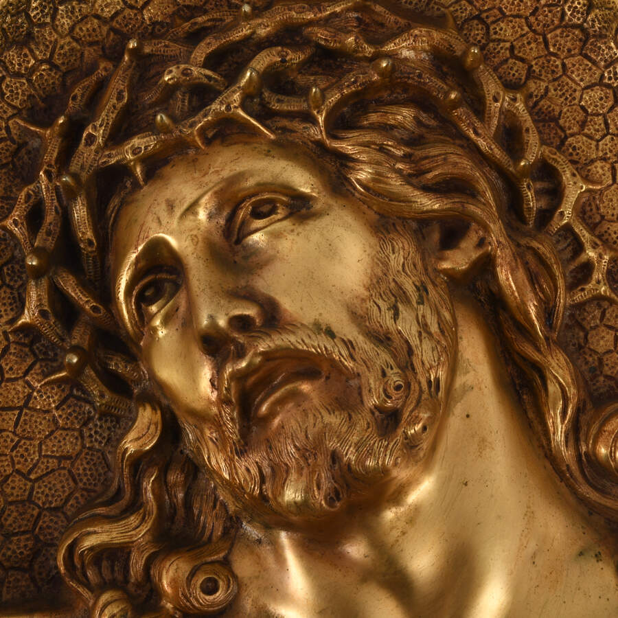 Antique Gilt Bronze Portrait Wall Plaque Depicting Jesus-3
