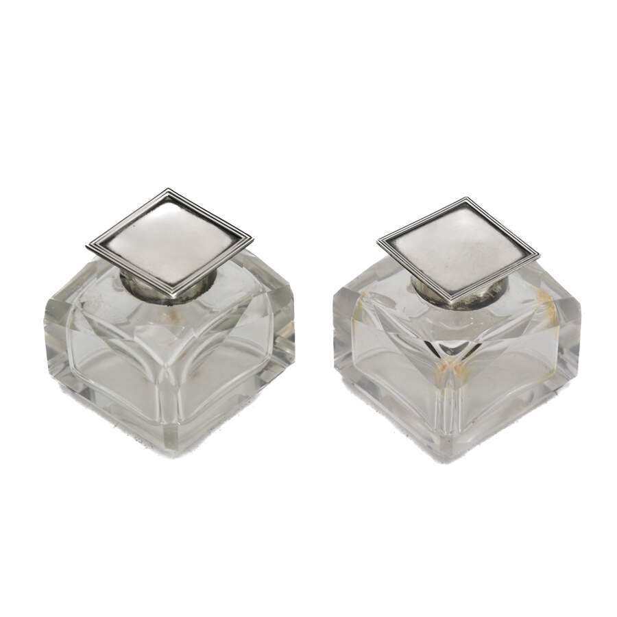 Antique Pair of Sheffield Silver and Crystal Inkwells-3