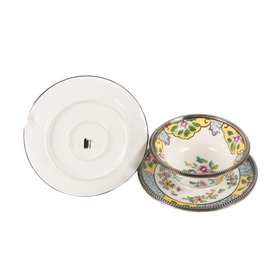 Set of Two Limoges Porcelain Soup Bowls with Sterling Rims-6