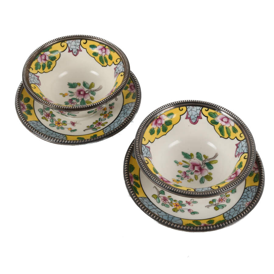 Set of Two Limoges Porcelain Soup Bowls with Sterling Rims-4
