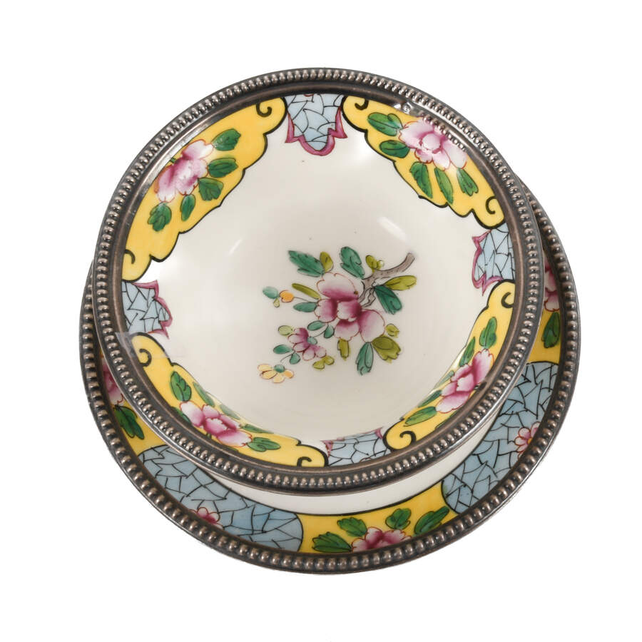 Set of Two Limoges Porcelain Soup Bowls with Sterling Rims-3