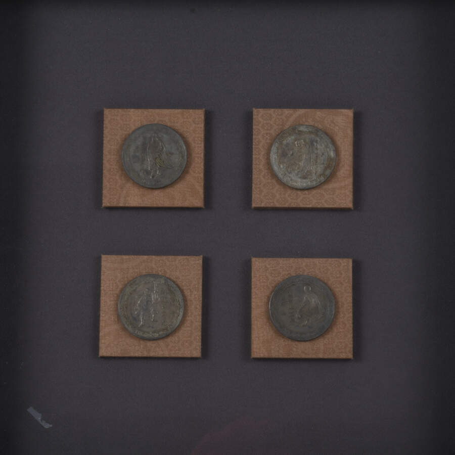 Framed Shadow Box of Ancient Chinese Buddhist Coins-2