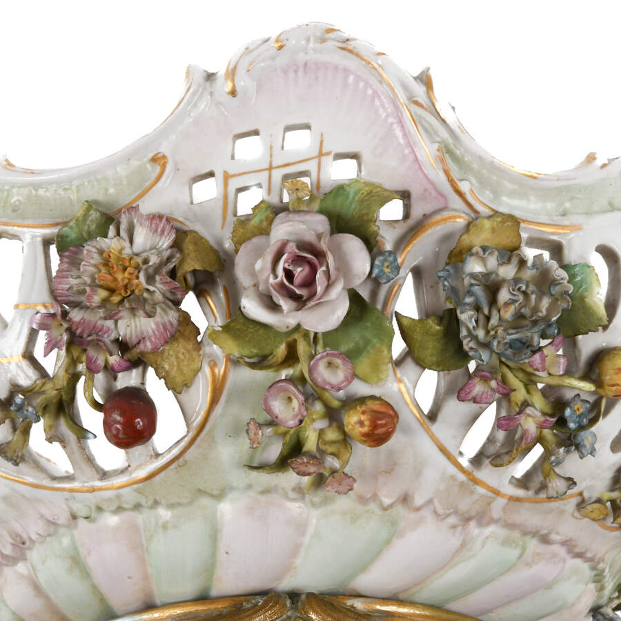 Antique German Floral Openwork Center Bowl with Bronze Feet-5