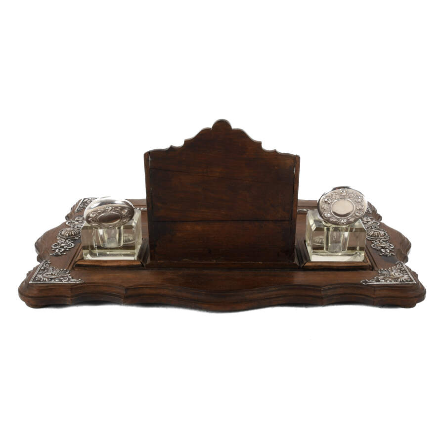 Wood Desk Stand with Glass Inkwells-6