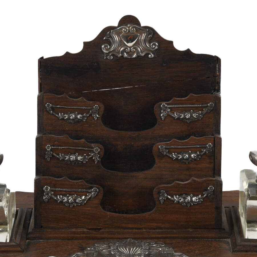 Wood Desk Stand with Glass Inkwells-2