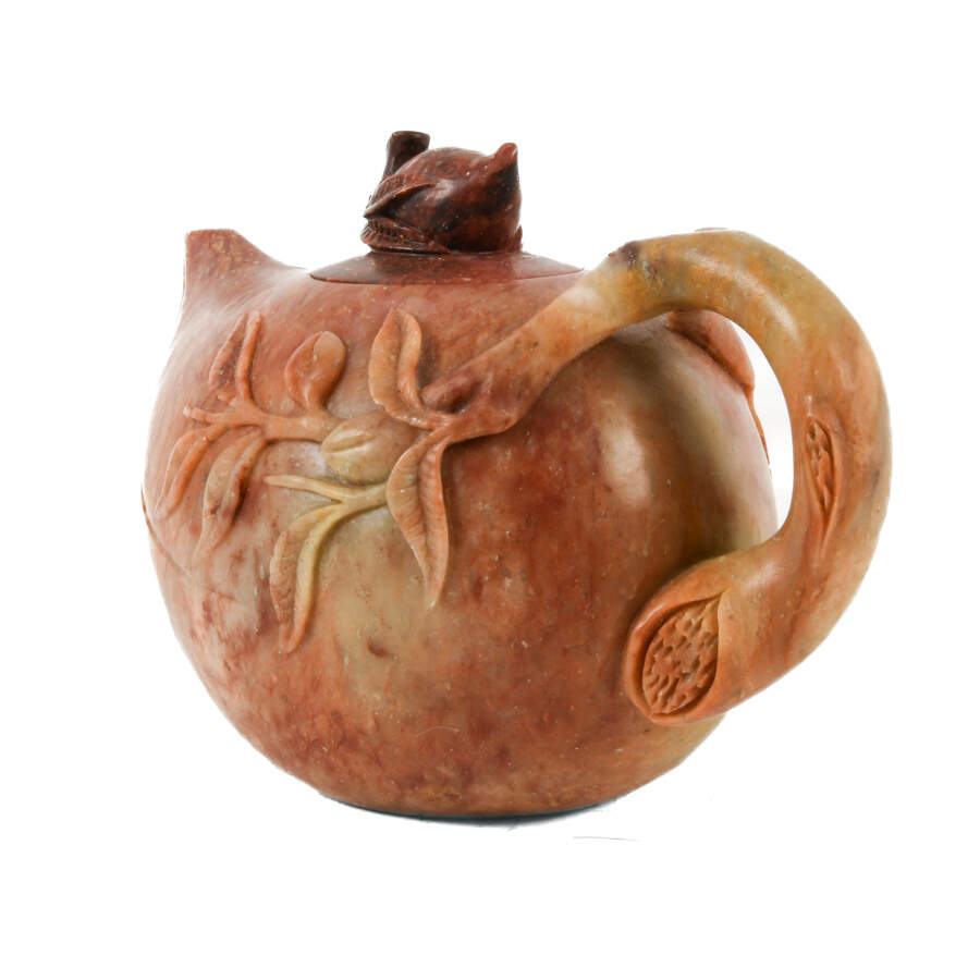 Chinese Shoushan Carved Stone Peach Teapot-2