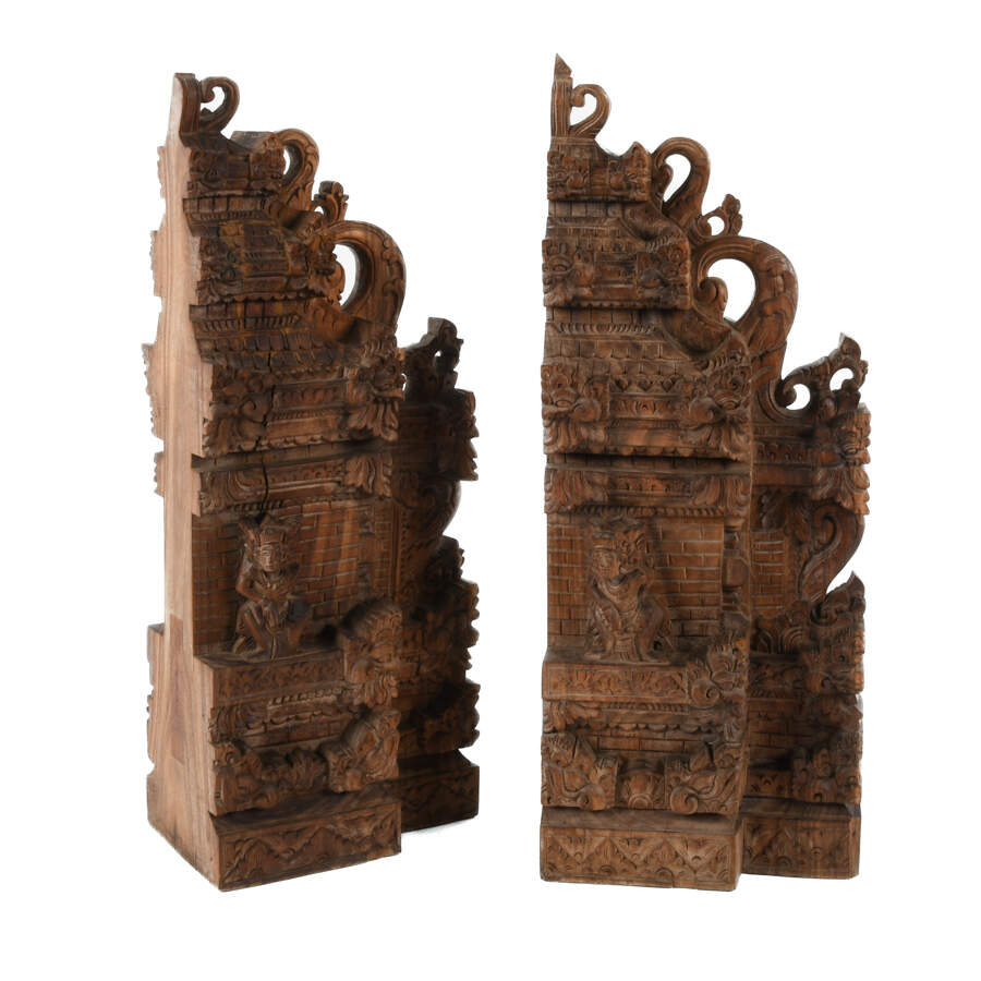 Balinese Carved Wood Gapura Temple Gate Bookends-5