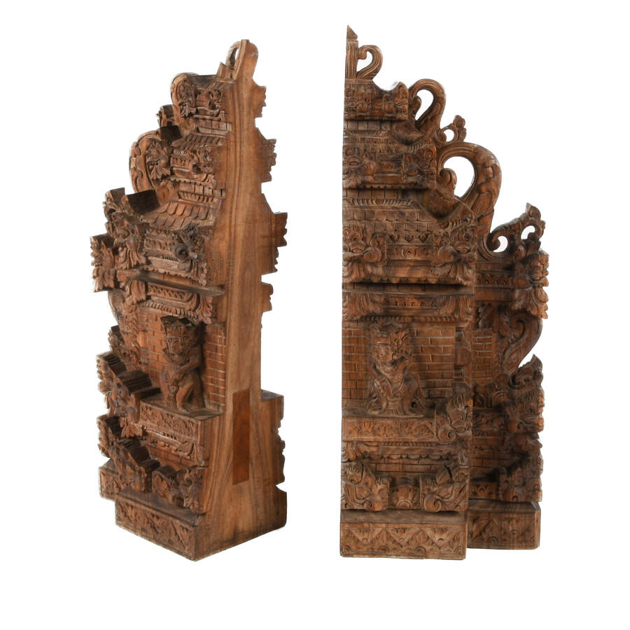 Balinese Carved Wood Gapura Temple Gate Bookends-3