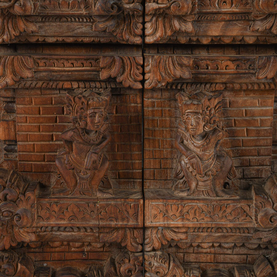 Balinese Carved Wood Gapura Temple Gate Bookends-2