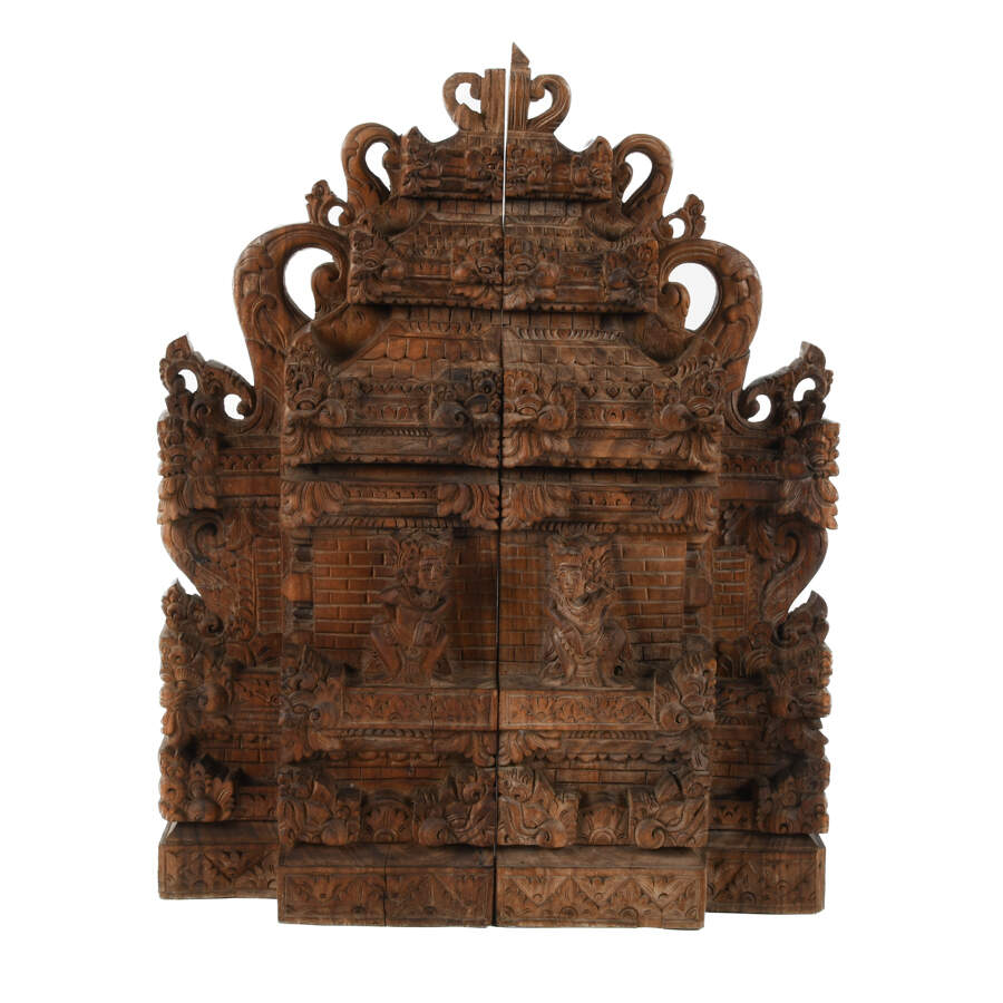 Balinese Carved Wood Gapura Temple Gate Bookends-1