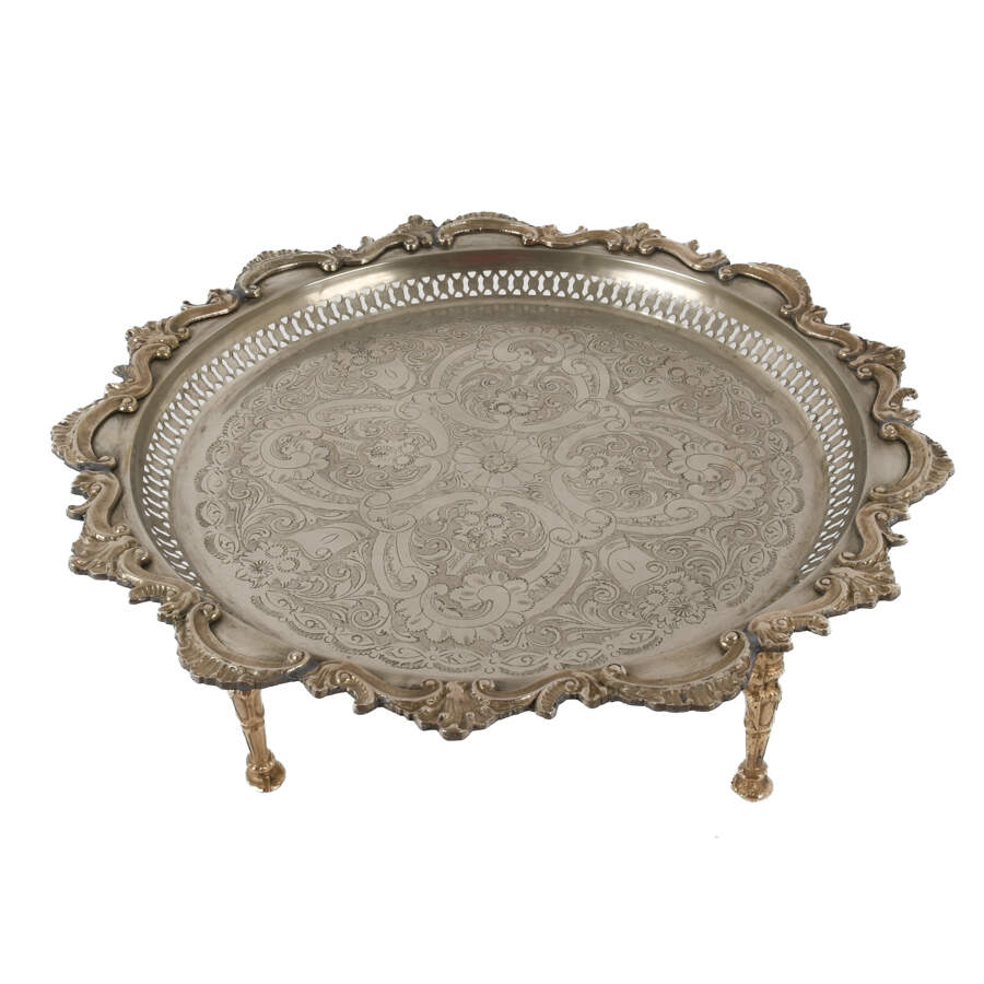 Moroccan Silver Plate Tray Table-2