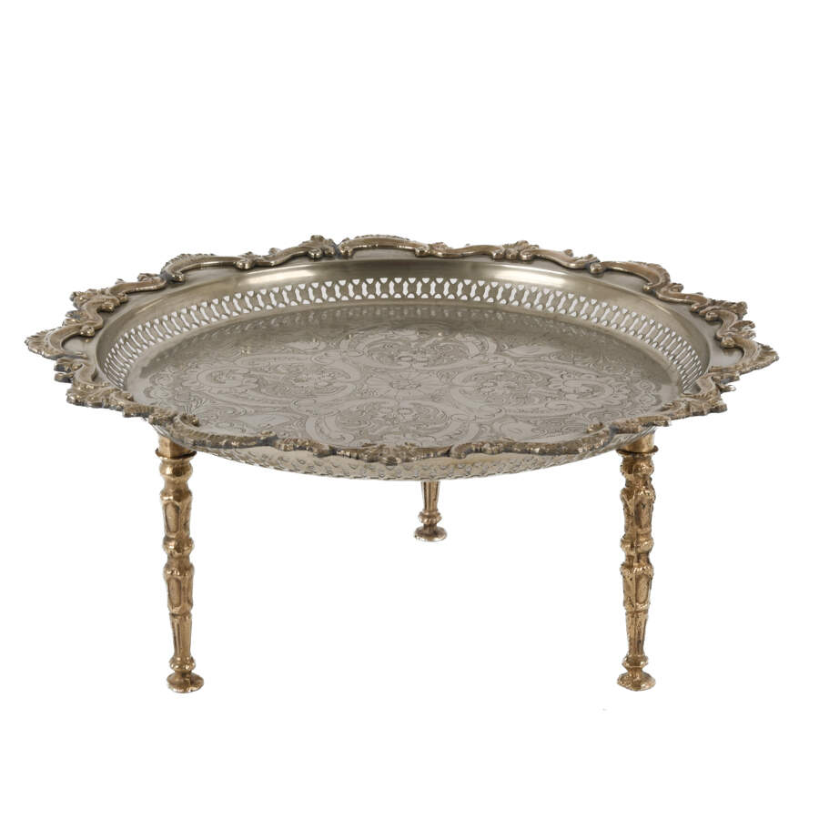Moroccan Silver Plate Tray Table-1