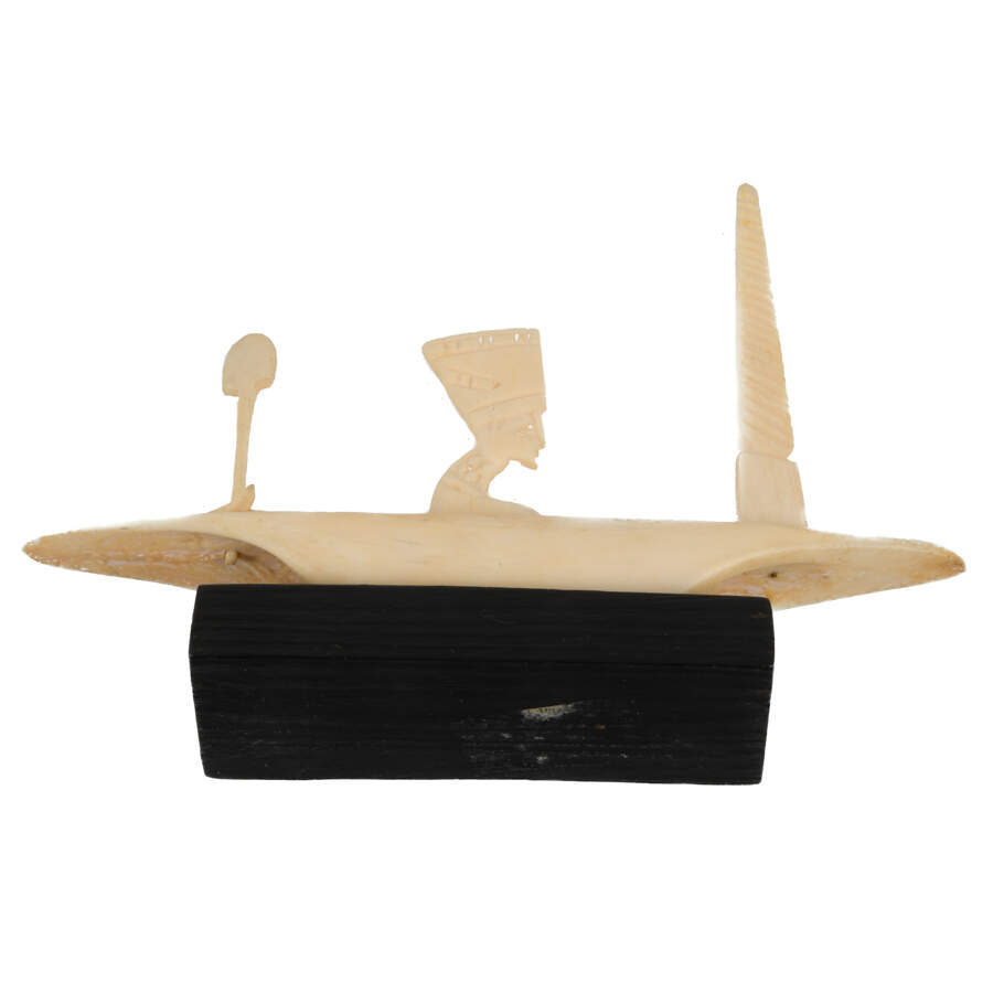 Antique Carved Bone Figural Egyptian Sailboat Sculpture-7