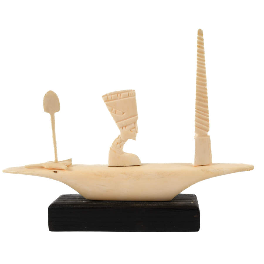 Antique Carved Bone Figural Egyptian Sailboat Sculpture-1