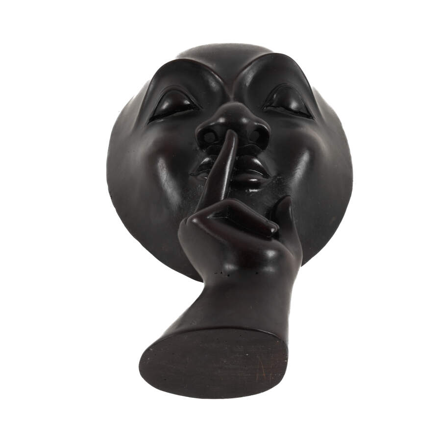Carved "Silence is Golden" Mask Sculpture-7