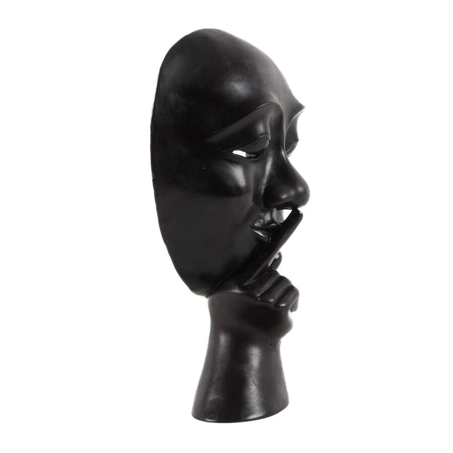 Carved "Silence is Golden" Mask Sculpture-6