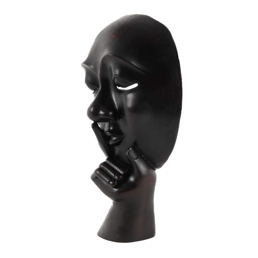 Carved "Silence is Golden" Mask Sculpture-4