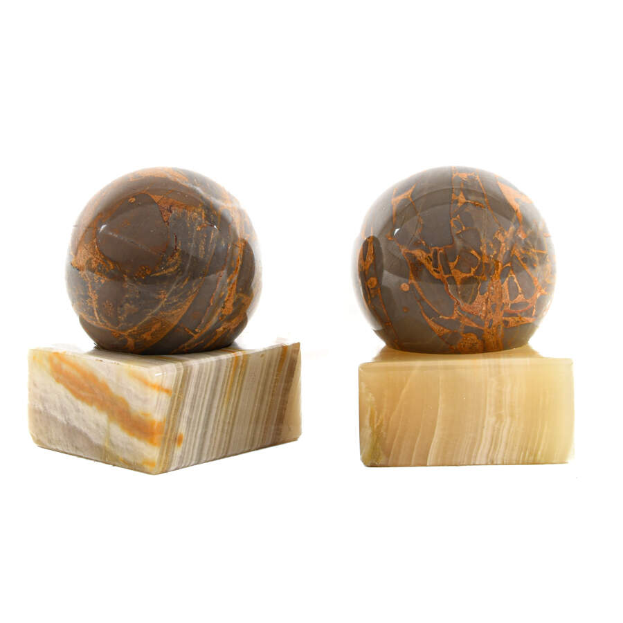 Matched Pair of Ocean Jasper Spheres on Agate Stands-3
