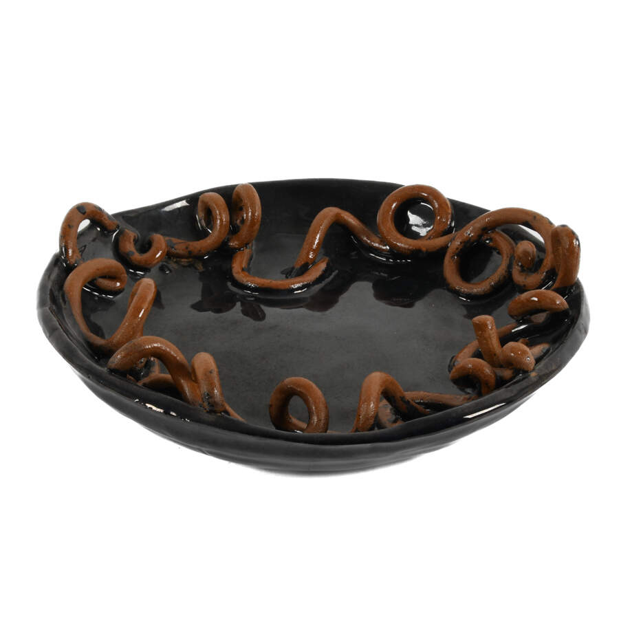 Folk Art-Style Ceramic Pottery Dish-3