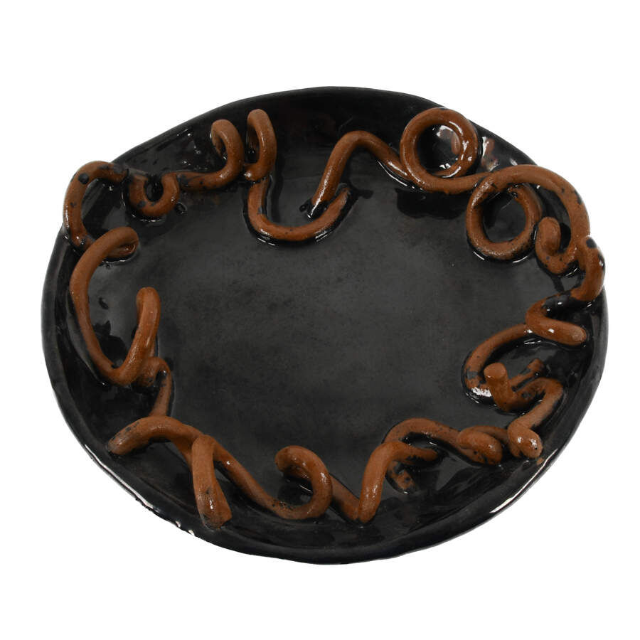 Folk Art-Style Ceramic Pottery Dish-1
