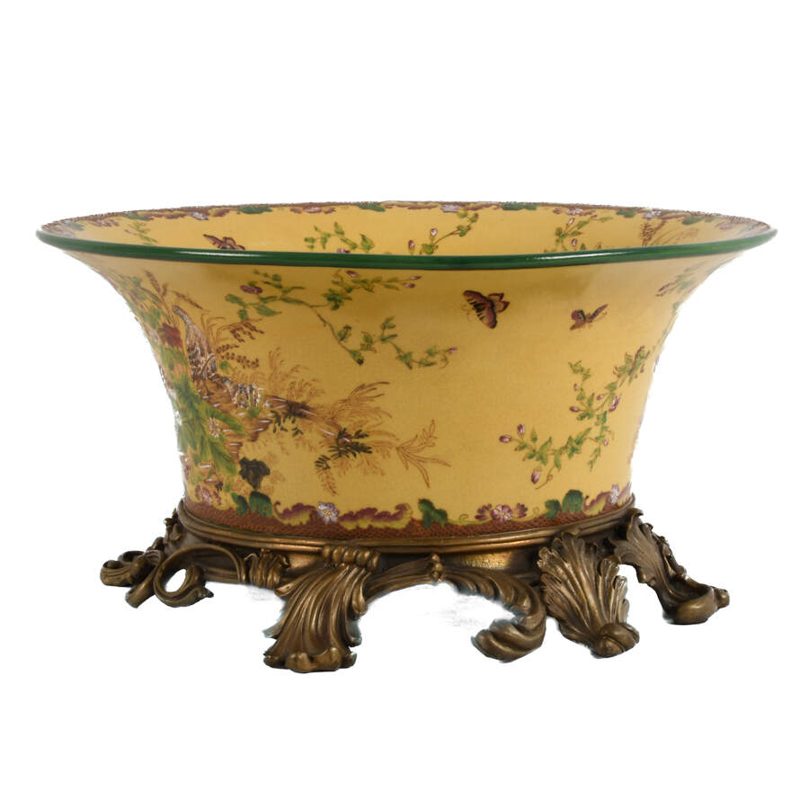 Chinese Hand-Painted and Bronze Base Center Bowl-3