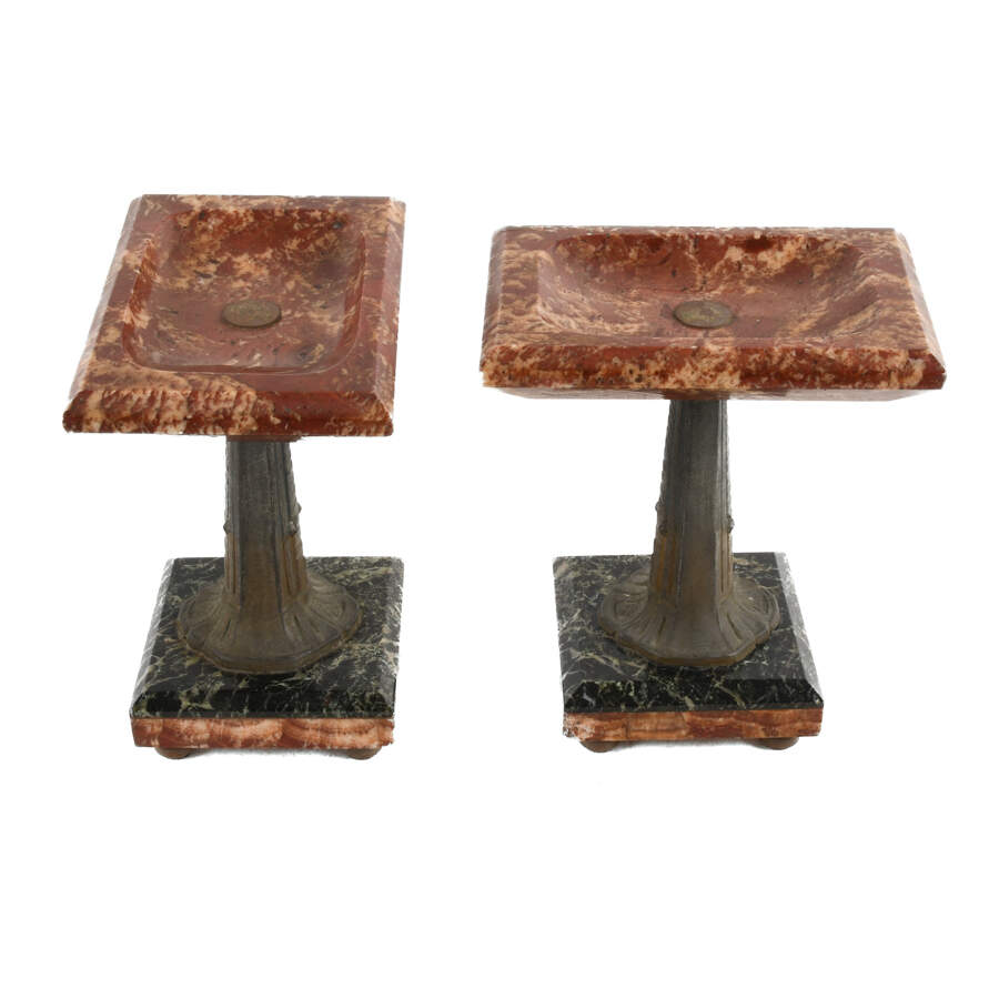 Pair Art Deco Red Marble Mantel Garnitures-5
