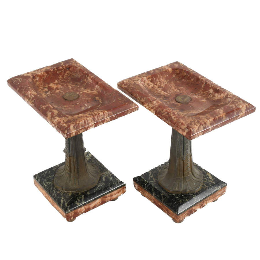Pair Art Deco Red Marble Mantel Garnitures-4
