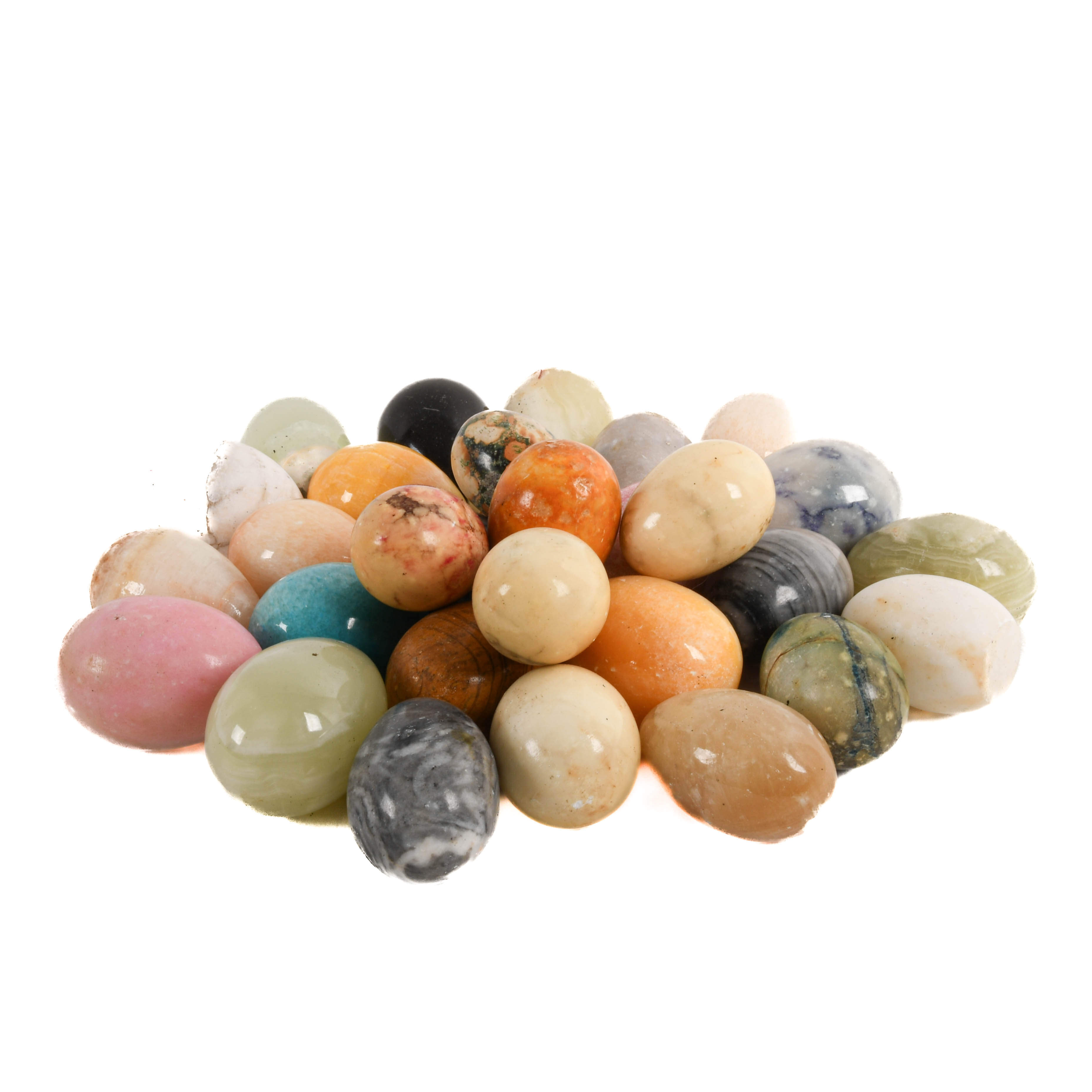 Large Assorted Mixed Alabaster, Agate, and Stone Egg Sculptures-4