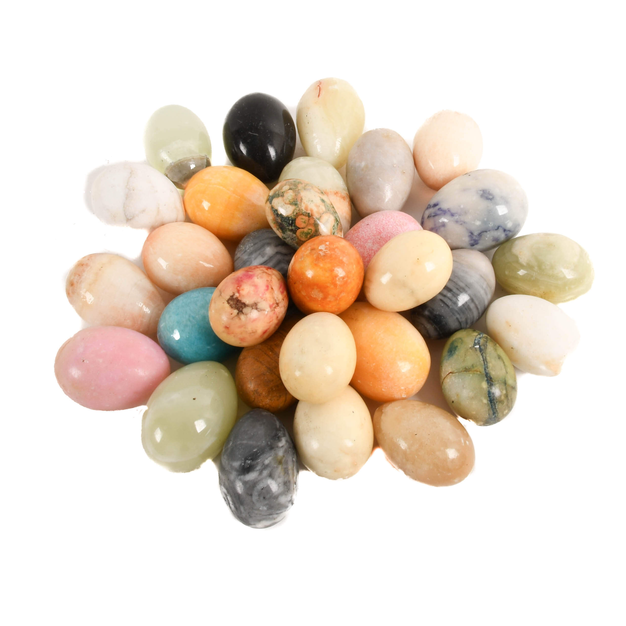 Large Assorted Mixed Alabaster, Agate, and Stone Egg Sculptures-3