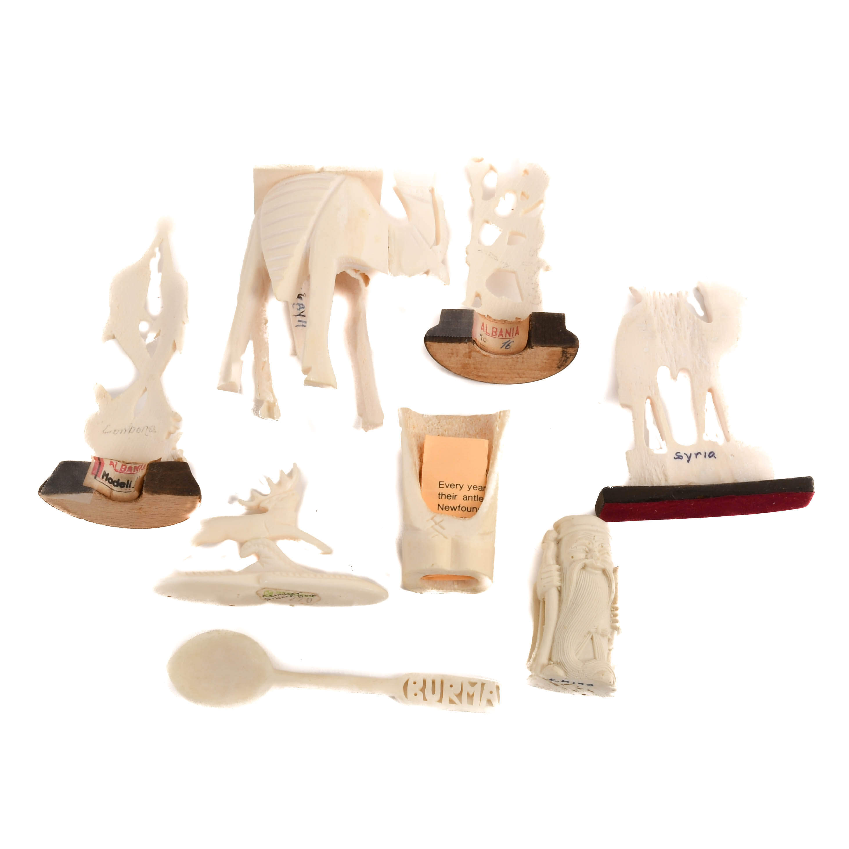 Assorted Mix Grouping of Antler and Bone Figural Whimsical Carvings-9