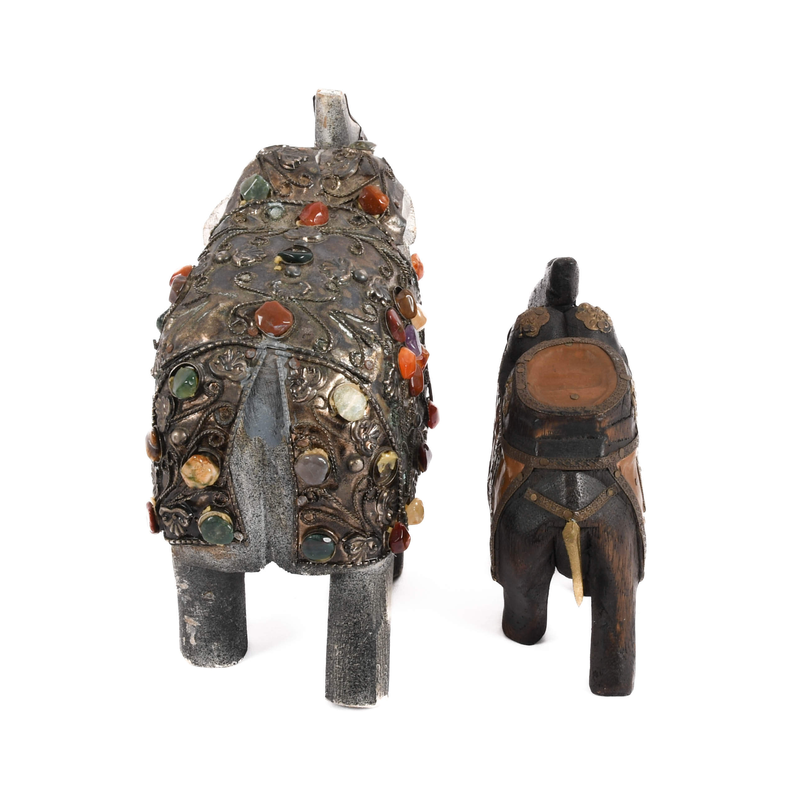 Grouping of Two Stone and Wood Elephant Statues-3