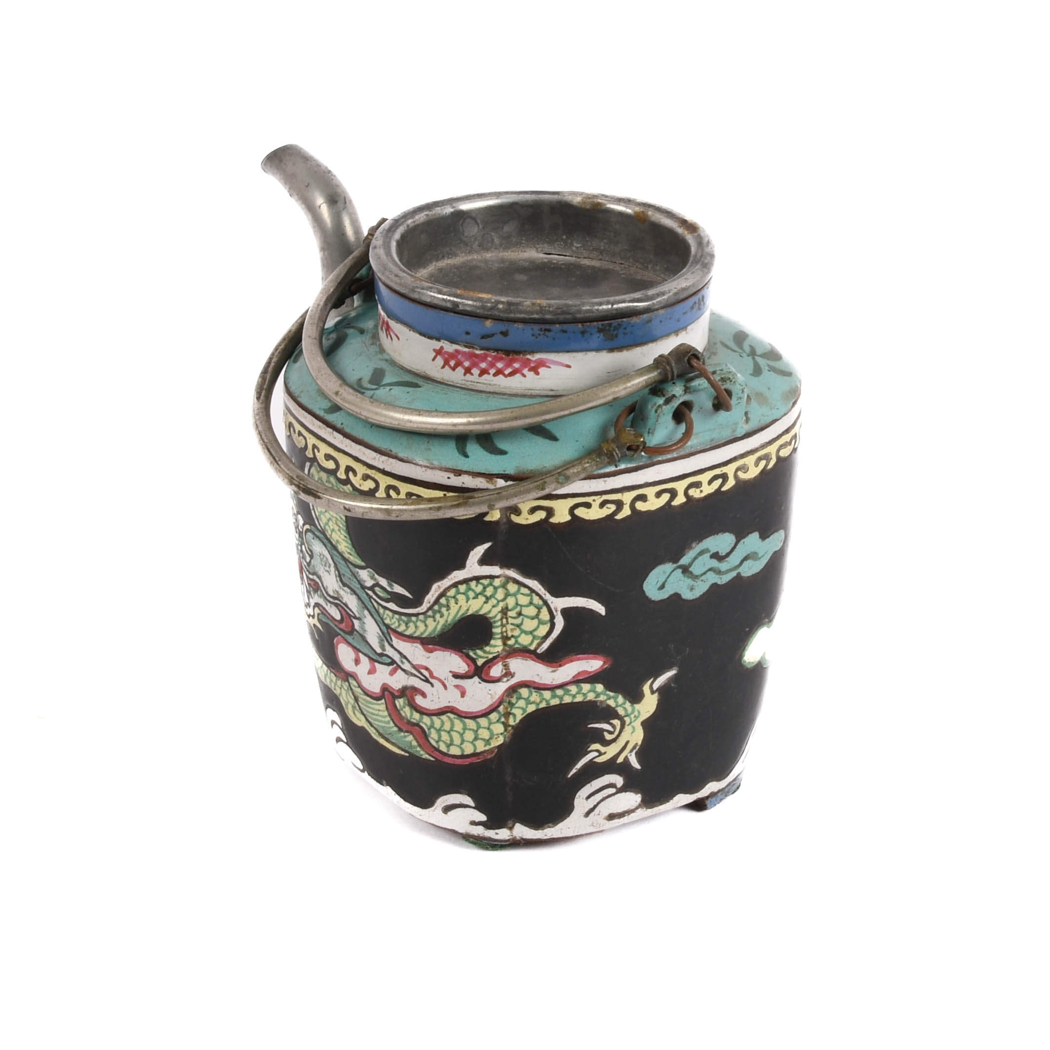 Antique Signed Chinese Pottery and Metal Tea Pot-3
