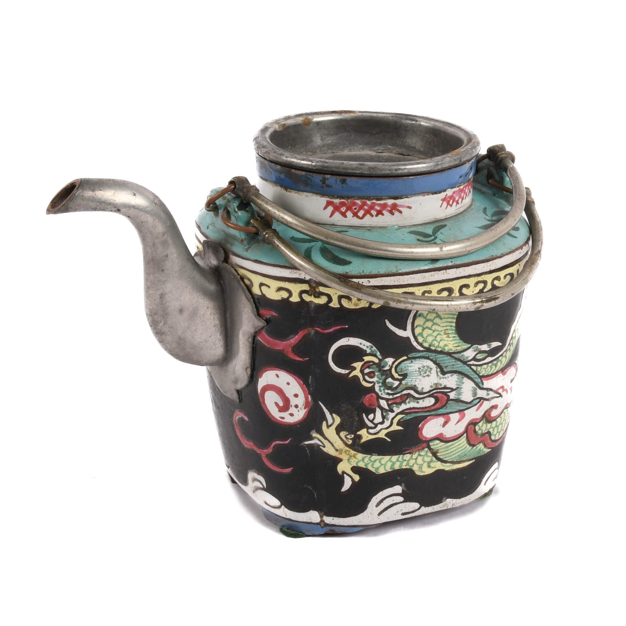 Antique Signed Chinese Pottery and Metal Tea Pot-2